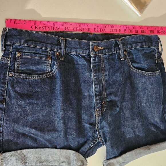 Levis 569 Denim Jean Shorts W36 Dark Wash Cut off Jeans - Picture 4 of 12